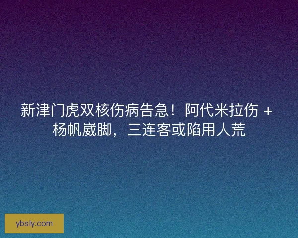 新津门虎双核伤病告急！阿代米拉伤 + 杨帆崴脚，三连客或陷用人荒