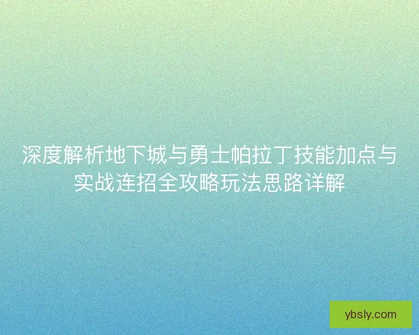 深度解析地下城与勇士帕拉丁技能加点与实战连招全攻略玩法思路详解